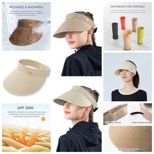 Oh Sunny beige sun visor open top foldable w/bag NWT